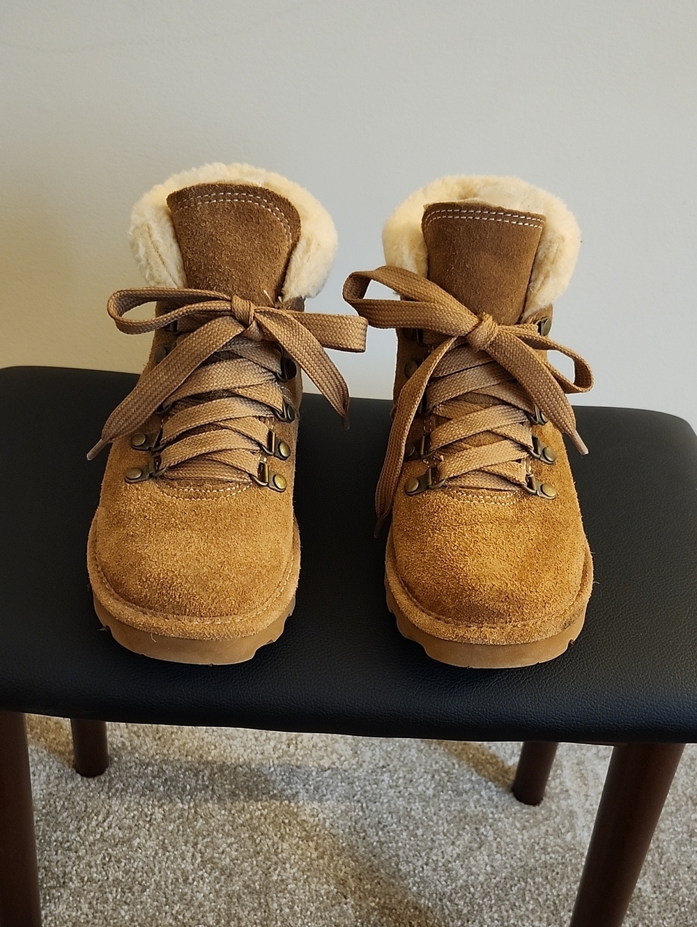 BearPaw Chestnut Suede Shearling Collar Lace-Up Boots